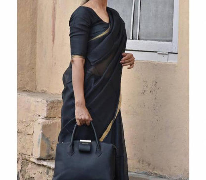 BLACK PLAIN DIGITAL PRINT KOTA DORIA SAREE