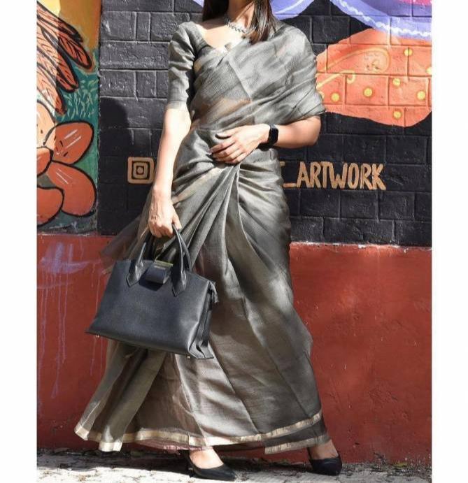 GREY PLAIN DIGITAL PRINT KOTA DORIA SAREE