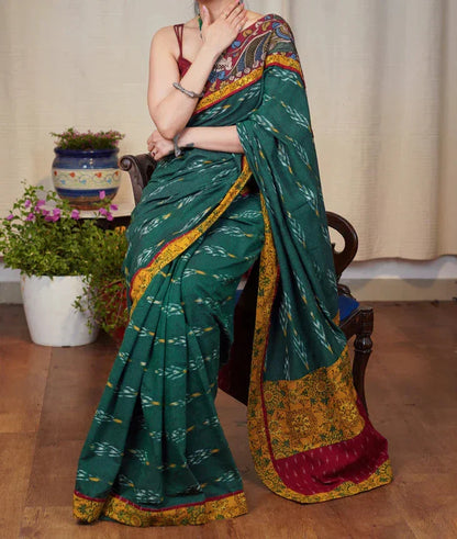 RAMA GREEN PRINTED LILEN SAREE