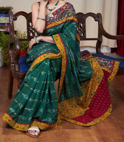 RAMA GREEN PRINTED LILEN SAREE