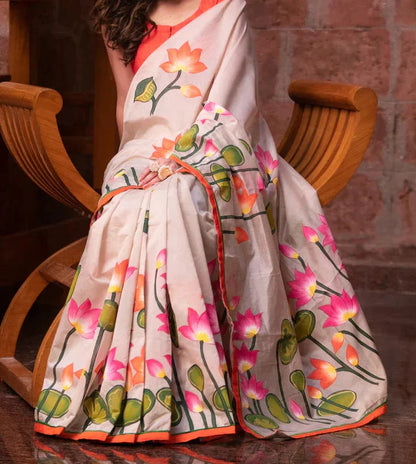 DESIGNER FLORAL PRINTED MUSLIN COTTON SAREE