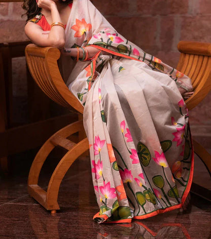 DESIGNER FLORAL PRINTED MUSLIN COTTON SAREE