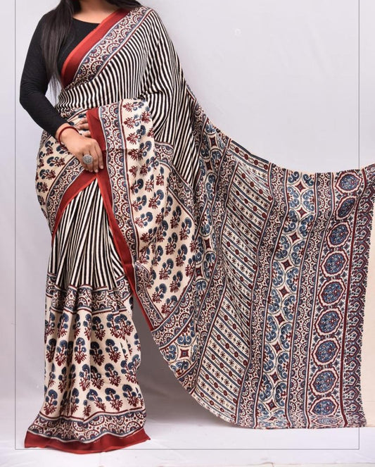 DESIGNER RED COLOR DIGITAL PRINTED MUSLIN COTTON SILK SAREE