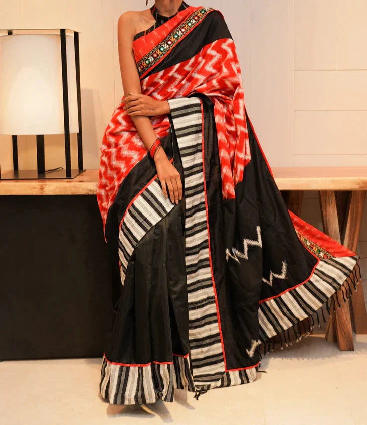 CHARMING RED PRINTED CHANDERI COTTON SAREE