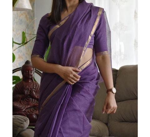 PURPLE PLAIN DIGITAL PRINT KOTA DORIA SAREE