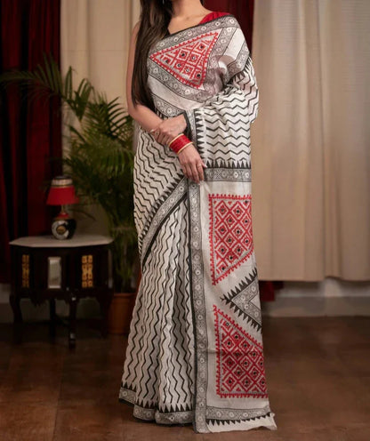 EXCLUSIVE CHANDERI PRINTED SAREE