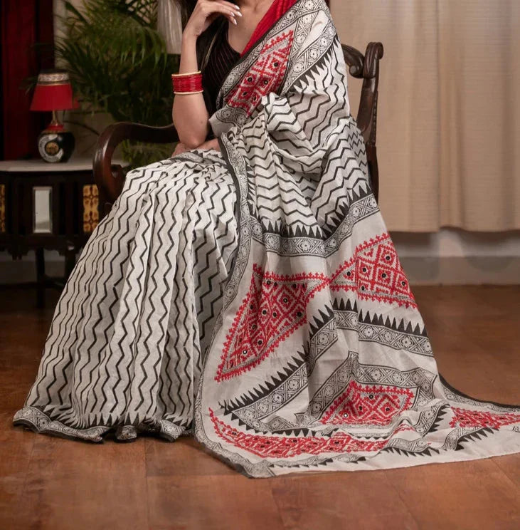 EXCLUSIVE CHANDERI PRINTED SAREE