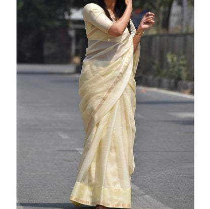 OFF WHITE PLAIN DIGITAL PRINT KOTA DORIA SAREE