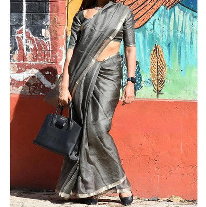 GREY PLAIN DIGITAL PRINT KOTA DORIA SAREE