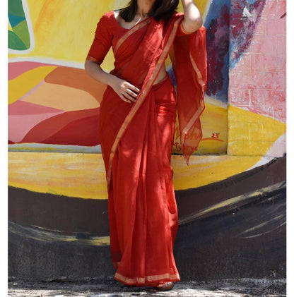 RED PLAIN DIGITAL PRINT KOTA DORIA SAREE