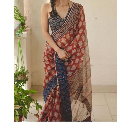 RED BUTTA PRINTED KOTA DORIA SAREE