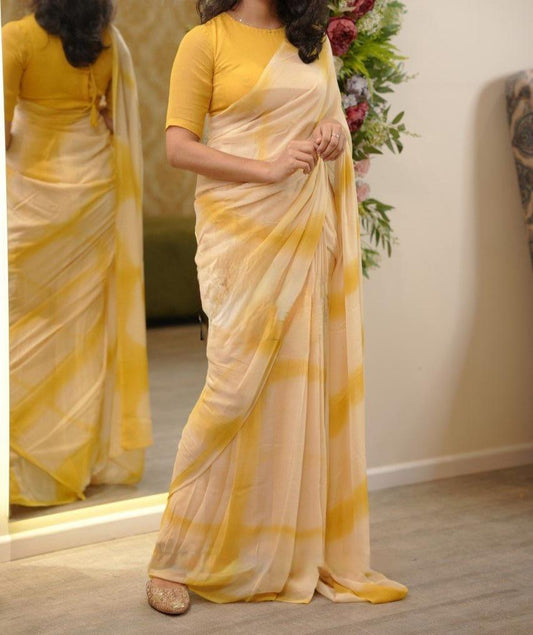 PERFECT YELLOW DIGITAL PRINTED SOFT GEORGETTE SAREE