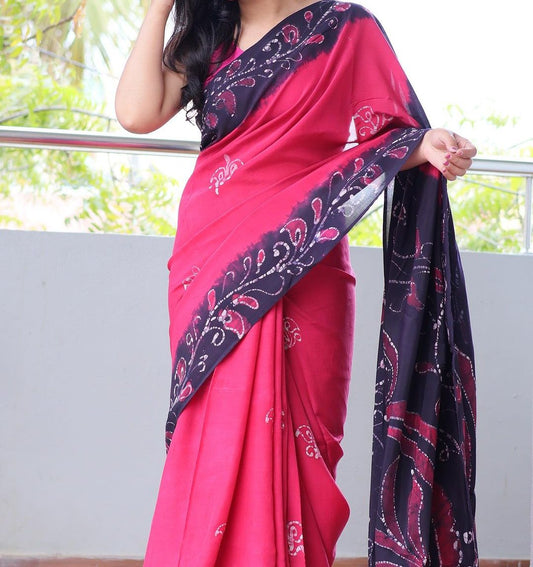 KALAMKARI PINK COLOR PRINTED LINEN SAREE