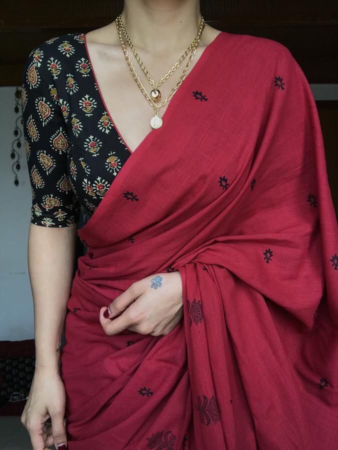 BUY RED MAROON DIGITAL PRINTED CHANDERI COTTON SAREE