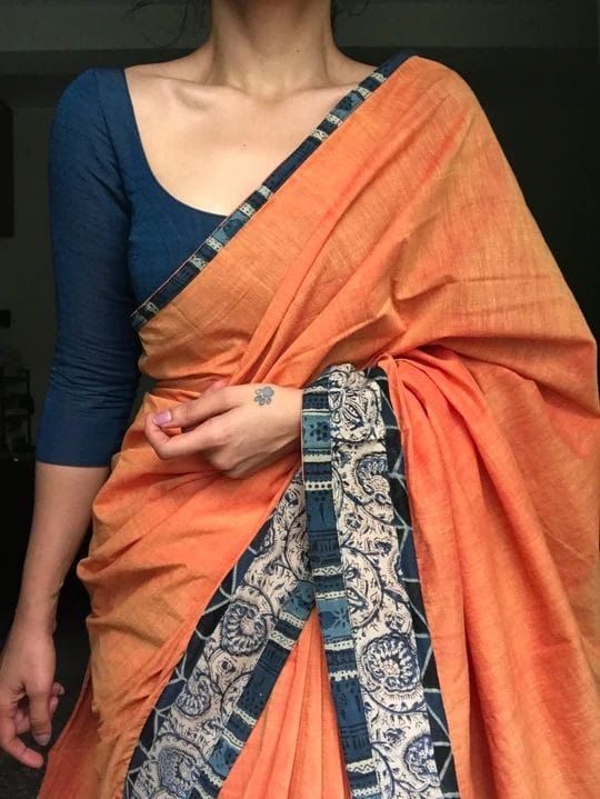 STYLISH ORANGE DIGITAL PRINTED CHANDERI COTTON SAREE