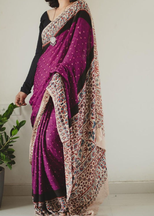 STYLE MAGENTA AJRAK PRINTED MUSLIN COTTON SAREE