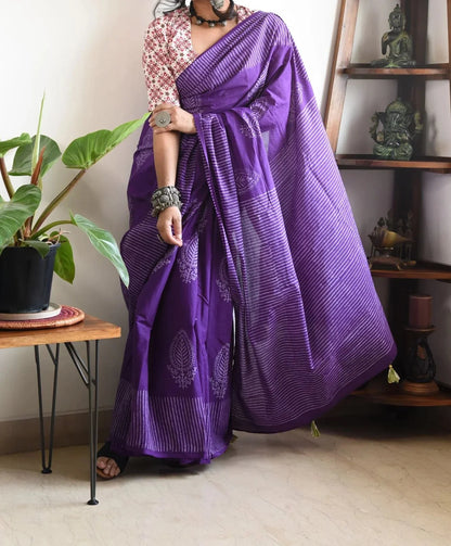 EXCLUSIVE LEVENDER PRINTED LINEN SAREE