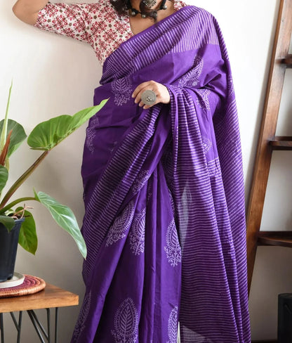 EXCLUSIVE LEVENDER PRINTED LINEN SAREE