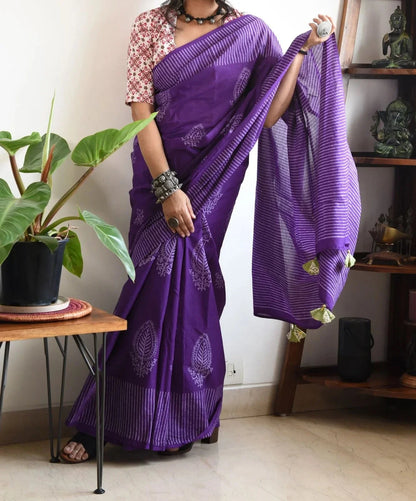 EXCLUSIVE LEVENDER PRINTED LINEN SAREE